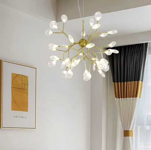 Подвесная люстра на 36 ламп с лепестками в золотистом корпусе Line.F Цвет плафона Прозрачный - фото 2