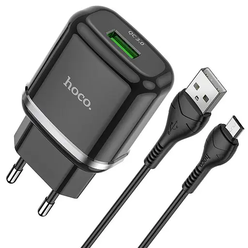 Адаптер сетевой HOCO Micro USB cable Special N3 1 USB 18 W 3 A черный комплект - фото 1