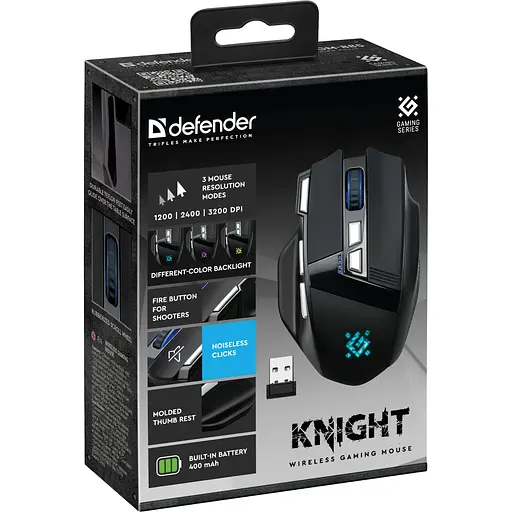 Мышка Defender Knight GM-885, беспроводная, игровая, 8кн., 3200 dpi., 400 mAh, черная - фото 9