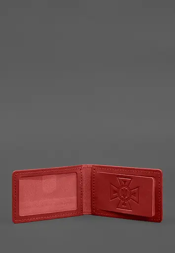 Кожаная обложка на удостоверение ГСЧС с карманом красная - фото 3