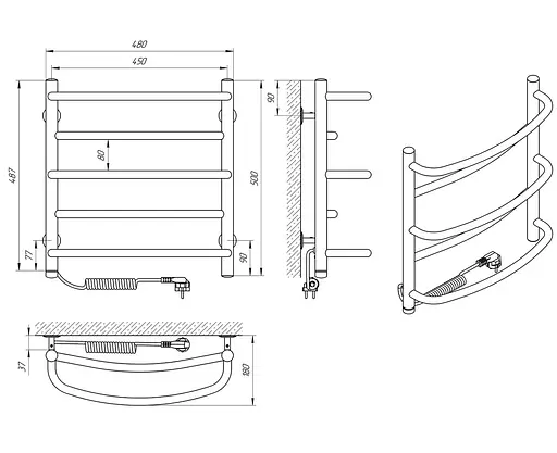 Электрический полотенцесушитель Laris Евромикс П5 450x500 Э сенсор S3 левый 73207674, Хром, Левое, Электронный - фото 6