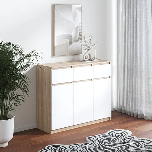 Комод Vays в спальню, сучасний, без ручок R-33 Дуб Сонома-Білий фасад