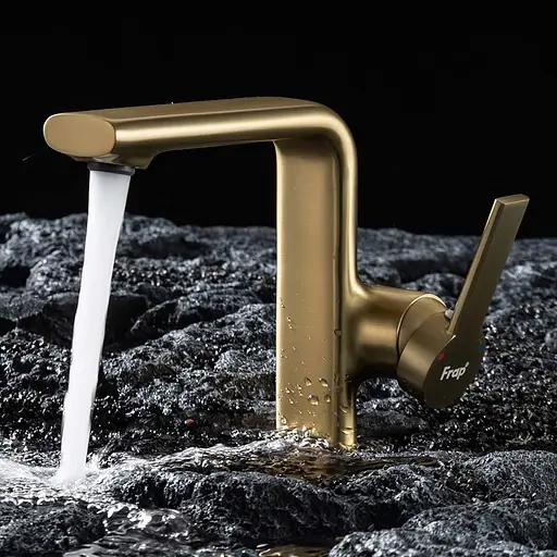 Змішувач для умивальника литий вилив золото Frap F1088-3 Золотий - фото 3