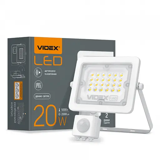 LED прожектор VIDEX F2e 20W 5000K с датчиком движения и освещенности - фото 1