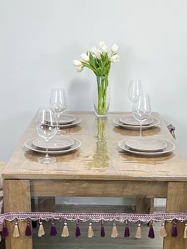 Скатерть силиконовая с фиолетово-молочной бахромой 290х170 см - фото 8