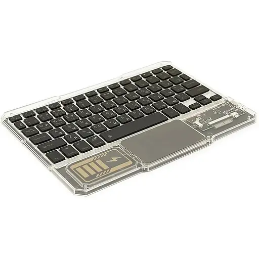 Клавиатура беспроводная Voltronic YT-K333, раскладная, 78 клавиш, Touchpad, (Eng/Pyc), 2.4G, встроенный аккумулятор, 245x165mm, Black/Transparent, Box