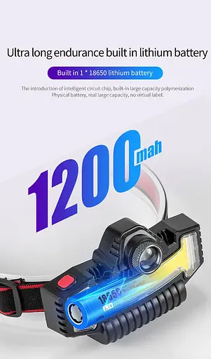Налобний ліхтар BL-W685-1 (P30+COB біле + червоно-синє світло) + Type-C + 5 режимів - фото 10