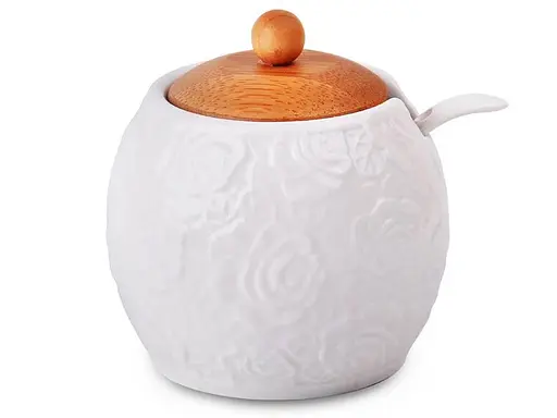 Цукорниця з кришкою та ложкою Lefard 944-002 фарфорова Білий - фото 1