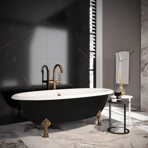 Ванна отдельностоящая матовая Amdcon Olmpa 180x90 черная из литого камня бронзовые ножки OLMPA_180_nzhk-br_BLACK_MAT Черный матовый - фото 2