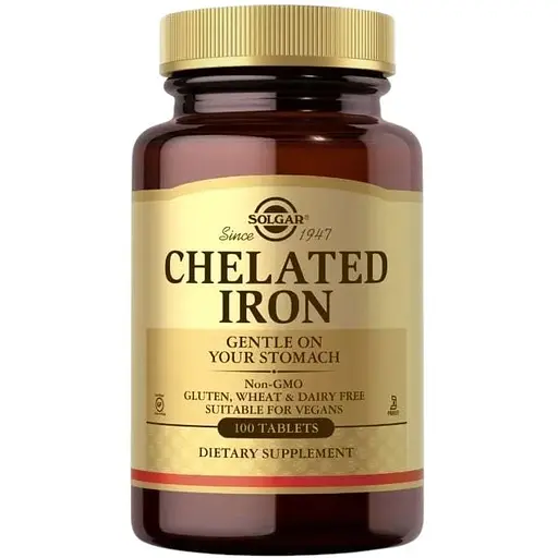 Вітаміни та мінерали Solgar Chelated Iron, 100 таблеток