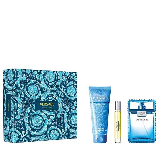 Набор Versace Man Eau Fraiche 100 мл туалетная вода,10 мл мини, 150 мл гель для душа - фото 1