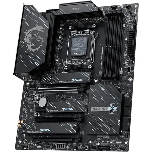 Материнская плата MSI AM5 X870E Gaming PLUS WIFI, X870E, 4xDDR5, Int.Video (CPU), 4xSATA3, 3xM.2, 1xPCI-E 5.0 x16, 1xPCI-E 4.0 x16, 1xPCI-E 3.0 x16, 1xPCI-E 3.0 x1, ALC897, 8126-VB, WiFi 7, Bluetooth 5.4, 8xUSB 3.2 / 10xUSB 2.0, HDMI/Type-C, ATX - фото 4