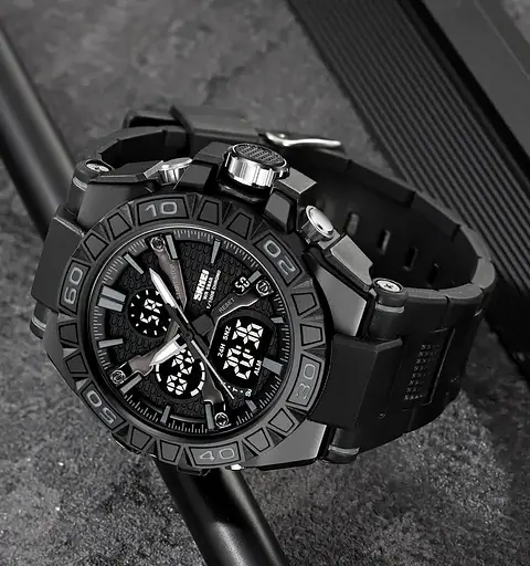 Часы мужские наручные спортивные Skmei 2221 с двойным дисплеем и подсветкой (Черный) - фото 3