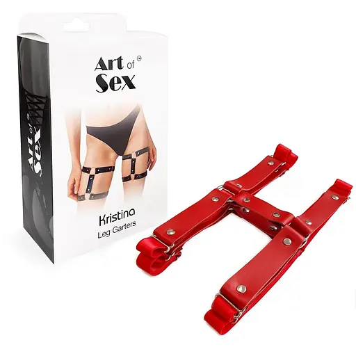 Гартери на ногу із натуральної шкіри Art of Sex - Kristina Leg Garters (2 шт), Червоний