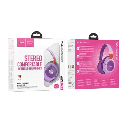 Bluetooth Стерео Гарнітура Hoco W43 | BT5.3, AUX / TF, 25h, Touch Control | Фіолетовий - фото 3