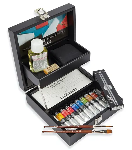 Дерев'яний набір олійних фарб Sennelier Extra-Fine, 10 туб по 21 мл + аксесуари