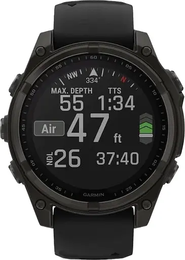Смарт-часы Garmin Fenix 8, 51mm Solar Sapphire Carbon Gray DLC Titanium w. Black/Pebble Gray S. Band 010-02907-10/11/7 - фото 1
