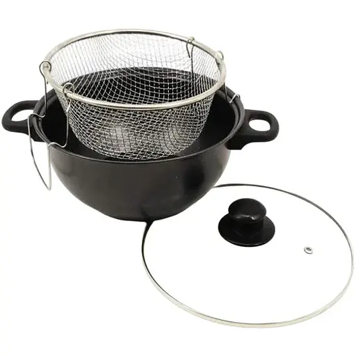 Каструля фритюрниця HotChef з антипригарним покриттям зі скляною кришкою 26 см Чорна - фото 1