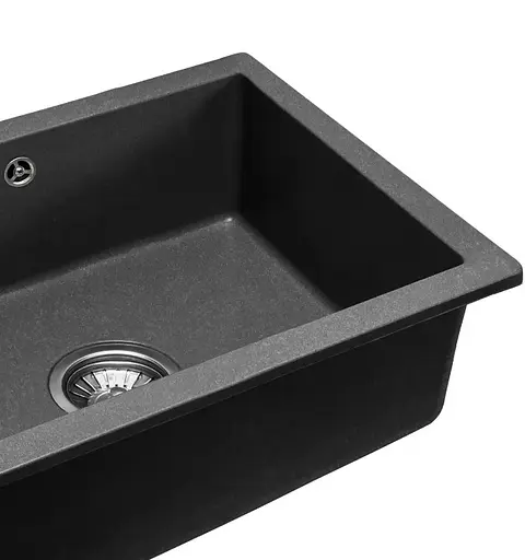 Гранітна кухонна мийка Rea Nels black з білим вкрапленням ZLE-00114, Чорний матовий - фото 2