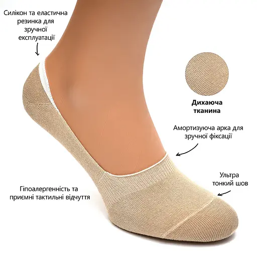 Набор 5 пар бесшовных дышащих следов с силиконом ORGANIC cotton JILL ANTONY 35-37 - фото 3