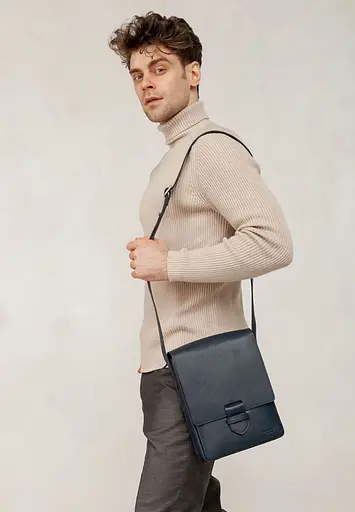 Чоловіча шкіряна сумка-месенджер Esquire синя - фото 9