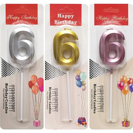 Свеча-цифра 6 металлик, TL-1056