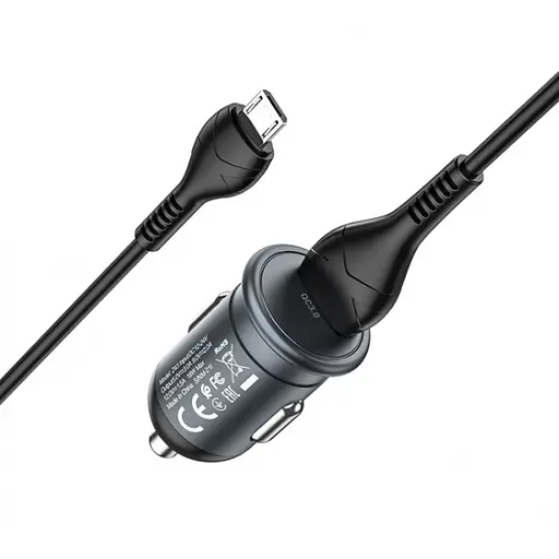 Автомобільний зарядний пристрій Hoco Z43 Mighty single port QC3.0 car charger set ( Micro ) Чорний - фото 2