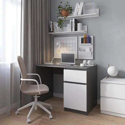 Комп’ютерний стіл Vays R-18 Антрацит-Білий фасад, письмовий з тумбою праворуч, без ручок, ЛДСП, 100×60×75 см - для дому та офісу