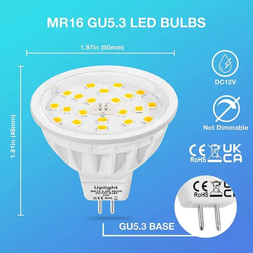 Світлодіодні лампи Uplight MR16 потужністю 5,5 Вт, натуральний білий колір 4000K, еквівалентні галогенні лампи потужністю 50-60 Вт - фото 2