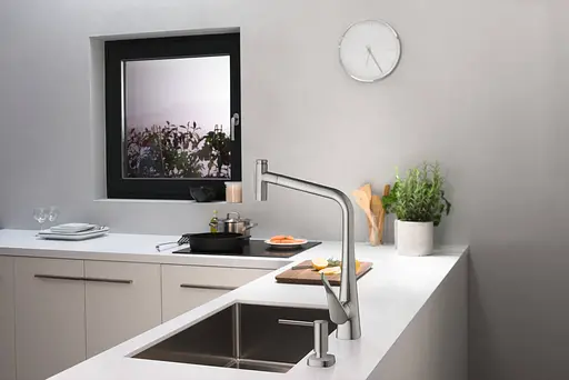 Змішувач Hansgrohe Metris Select 320 2jet кухонний з витяжним виливом Sbox 73816800 Stainless Steel Нержавіюча сталь - фото 2