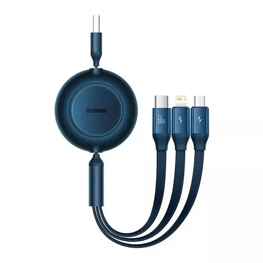 Кабель Baseus Bright Mirror 2 Series 3 в 1 (MicroUSB + Lightning + Type-C) 66 W 1,1 метра синий
