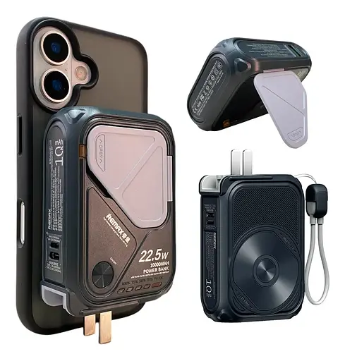 Павербанк-адаптер Remax RPP-116 з вилкою та кабелем / 10000 мАг / 22.5 Вт / USB-C,USB-A,Lightning,MagSafe / PD+QC / Чорний - фото 6