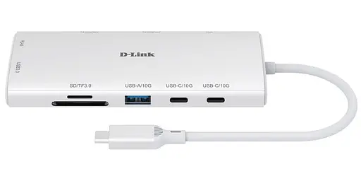 USB-хаб D-Link USB-C хаб DUP-A01 10-в-1 2xHDMI, 1xGE, 2xUSB-C, 1xUSB-A 3.1, 1xUSB-A 3.0, 1xSD, 1xmicroSD, 1xUSB-C PD (DUP-A01) - фото 1