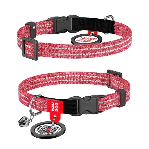 Ошейник для кошек из восстановленного хлопка Waudog Re-cotton с QR-паспортом светоотражающий пластиковый фастекс XS Ш 10 мм Дов
