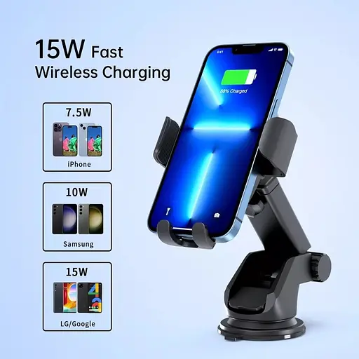 Автомобільне кріплення Choetech Gravity Car Wireless 15W Charger 4.7-7.2" Black - фото 4