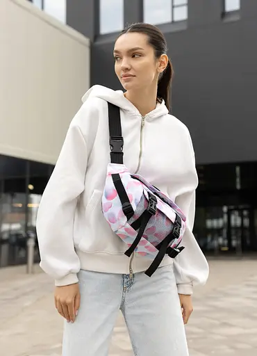 Большая женская поясная сумка бананка Sambag DynamicDart принт "Blush Drop" 38×21×7 см (80411152) - фото 4