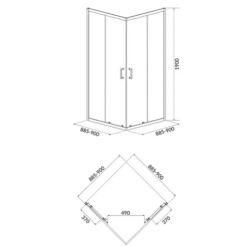 Душова кабіна Cersanit Brasco 90x90 см квадратна розсувна прозоре скло на дрібному піддоні black S601-229, прозорий, чорний - фото 2