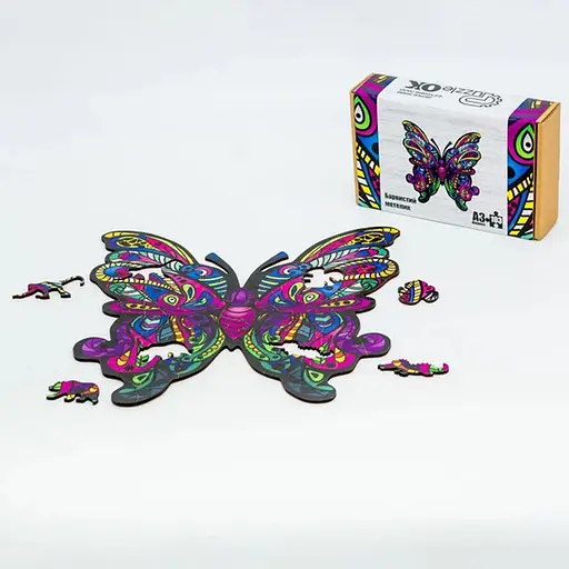 Фігурний дерев'яний пазл "Барвистий метелик" PuzzleOK PuzA3-01235, 103 деталі - фото 2