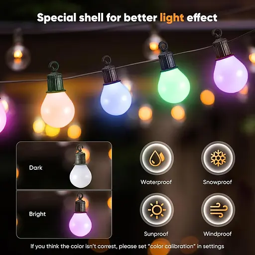 Зовнішні гірлянди Aomdom, 100 футів/30 м 50 світлодіодних гірлянд для приміщень із дистанційним керуванням і застосунком, таймер - фото 2