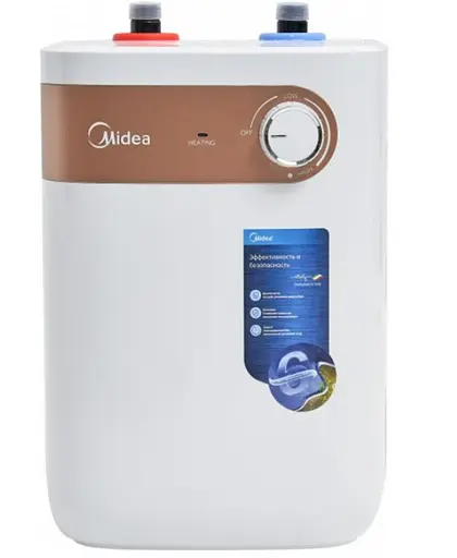 Водонагреватель Midea под мойку 5 л, 1.6 кВт, мокрый ТЭН, вертикальный, прямоугольный, белый (D06-15A(U)) - фото 1