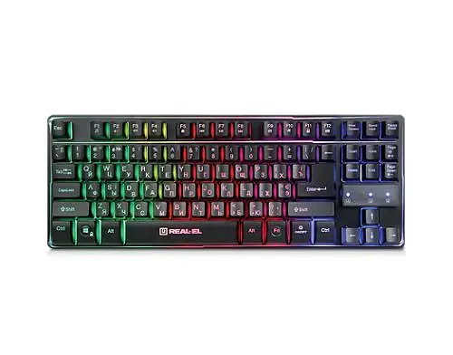 Клавиатура Real-El Gaming 8710 TKL Backlit, черный, USB, мембранная, подсветка, металлическая основа, 87 кнопок - фото 1