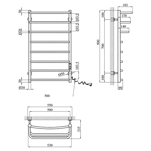 Полотенцесушитель электрический Kroner KRP Prima ER900x500-8 (CV036339) - фото 6