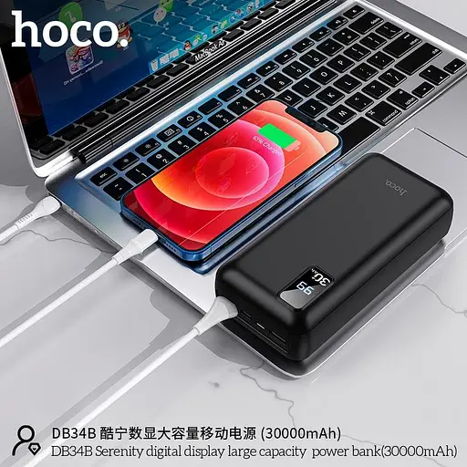 УМБ Hoco Serenity digital display large capacity power bank DB34B 30000mAh 3 порта чорна - фото 4