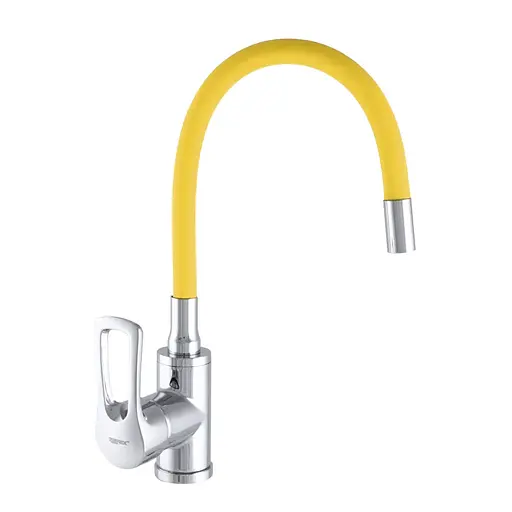 Смеситель для кухни Zerix SAR 181 с желтым силиконовым изливом ZX2670 Хром - фото 1