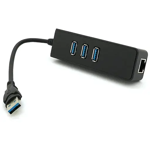Хаб USB 3.0, 3 порти USB 3.0 + 1 порт Ethernet, Black, BOX