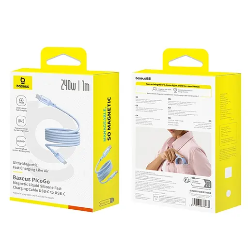 Дата кабель Baseus PicoGo Magnetic Liquid Silicone Type-C to Type-C 240W (1m) (P10376800) Galaxy Blue - фото 5