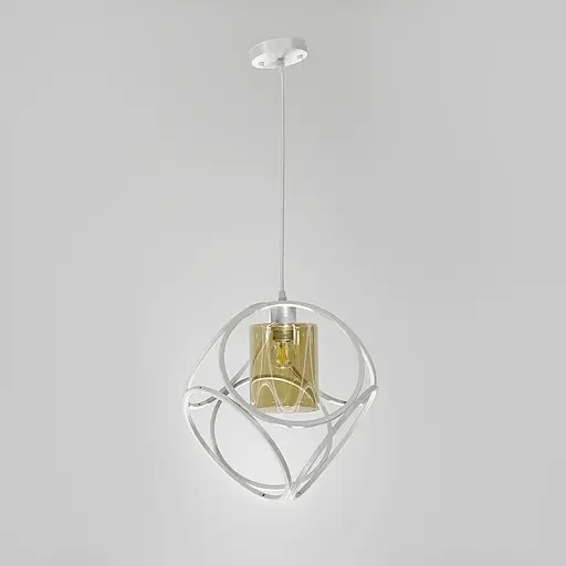 Підвісний світильник із янтарним плафоном у білому корпусі 35×35 см | Арт. 12865/1 WT+AM | Line F - фото 5