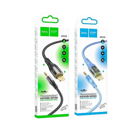 Кабель Hoco UPA25 3.5 мм to lightning Transparent Discovery Edition Digital audio conversion cable 1 м блакитний - фото 2