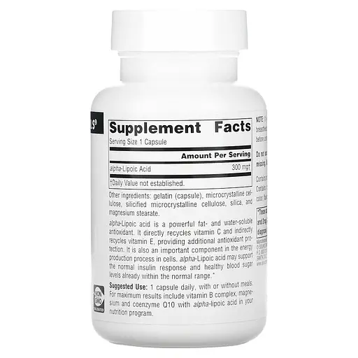 Альфа-ліпоєва кислота Source Naturals Alpha Lipoic Acid 300 mg, 60 капсул антиоксидантний захист - фото 2