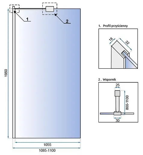 Душова стінка Rea Aero N 110 chrome з полицею Evo REA-K3021 + HOM-08945, прозорий, хром - фото 7